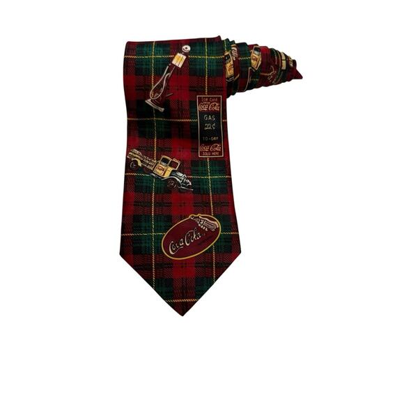 Coca Cola Red Green Plaid Gas Station Delivery Truck Necktie - Picture 1 of 7